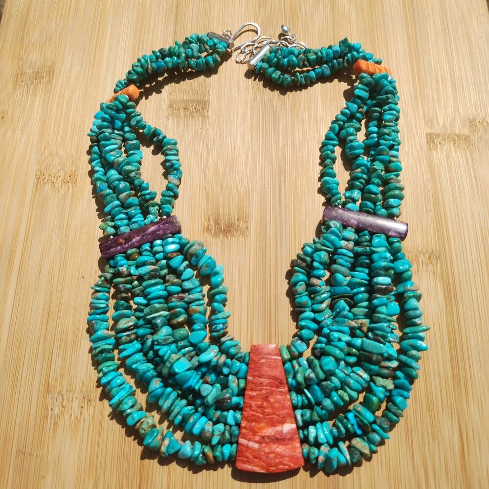 Jay King DTR mine finds Turquoise spiny oyster Statement necklace 925 Sterling S - Picture 11 of 16